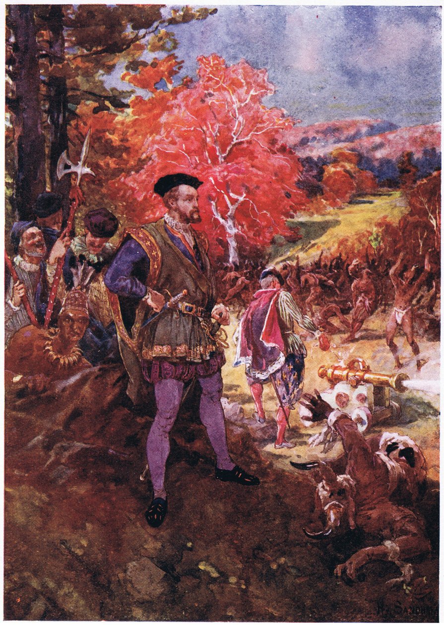 Jacques Cartier och rödskinnarna, ca 1920 av Henry Sandham