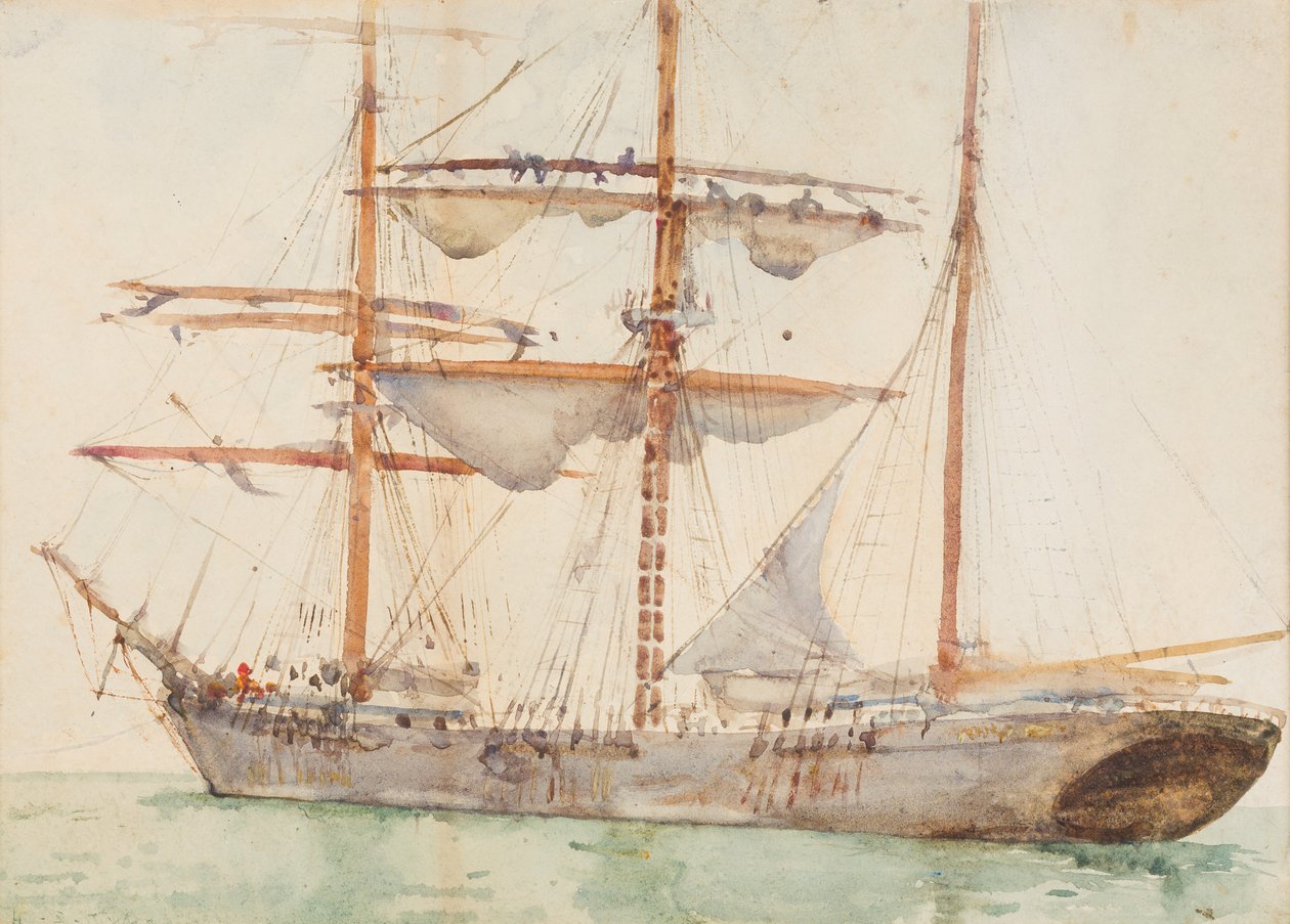 Barke at Anchor (wc på papper) av Henry Scott Tuke