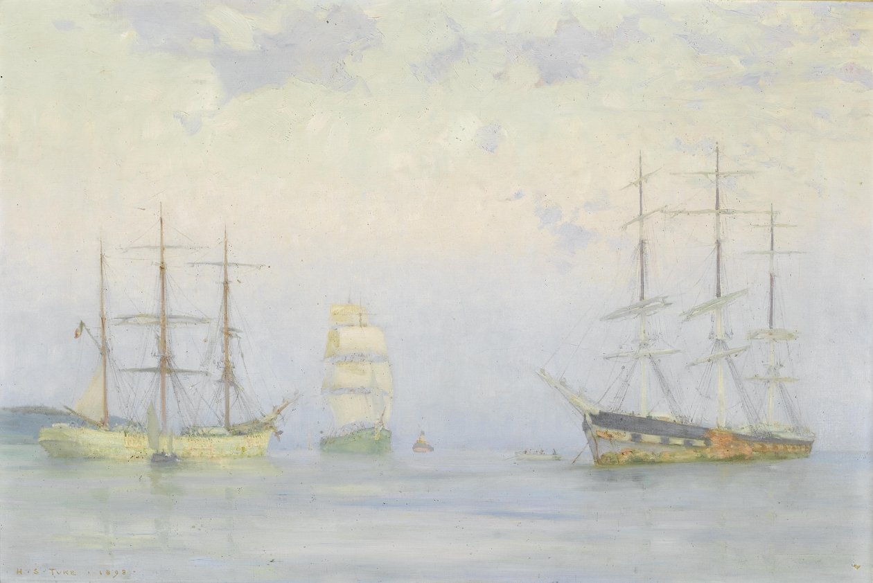 Shipping at anchor, Carrick Roads av Henry Scott Tuke