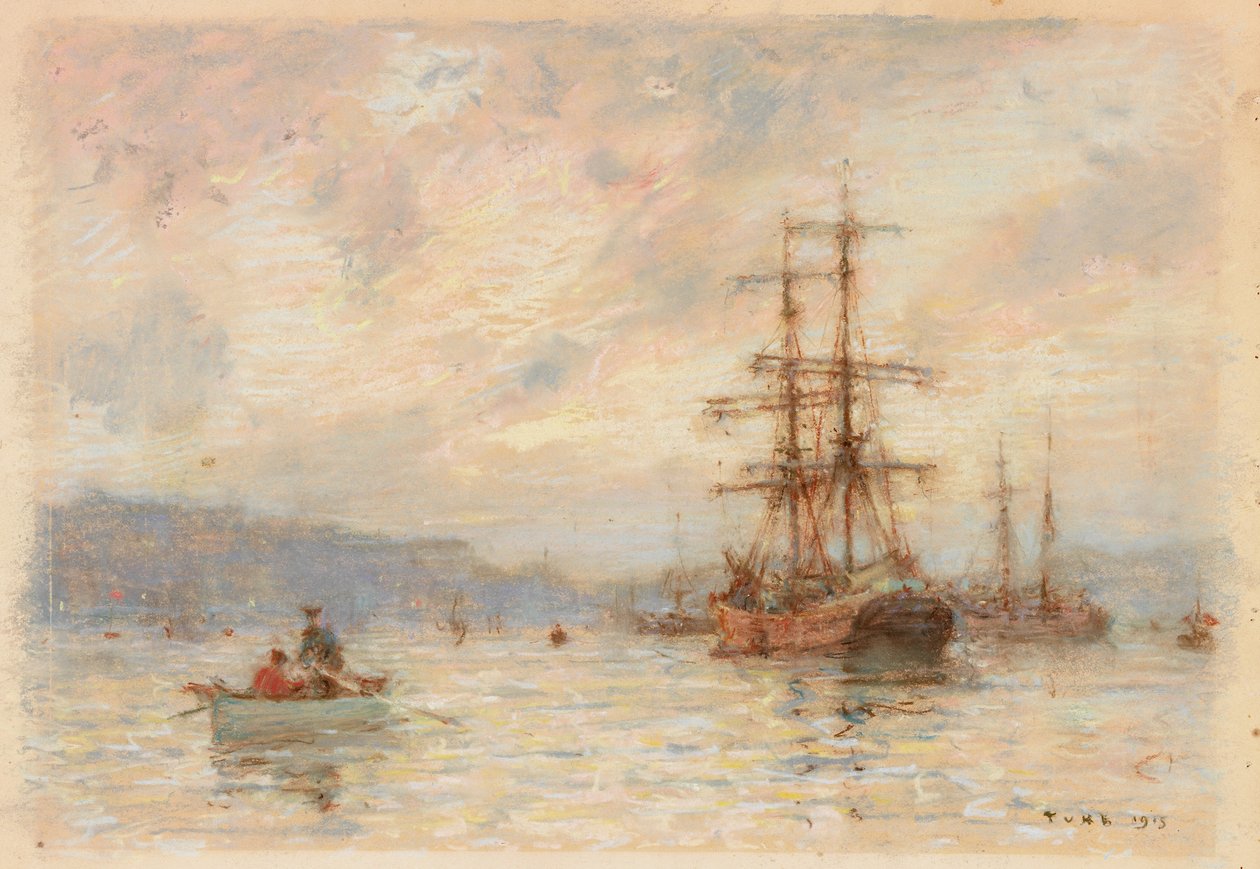 Solnedgång (pastell på papper) av Henry Scott Tuke