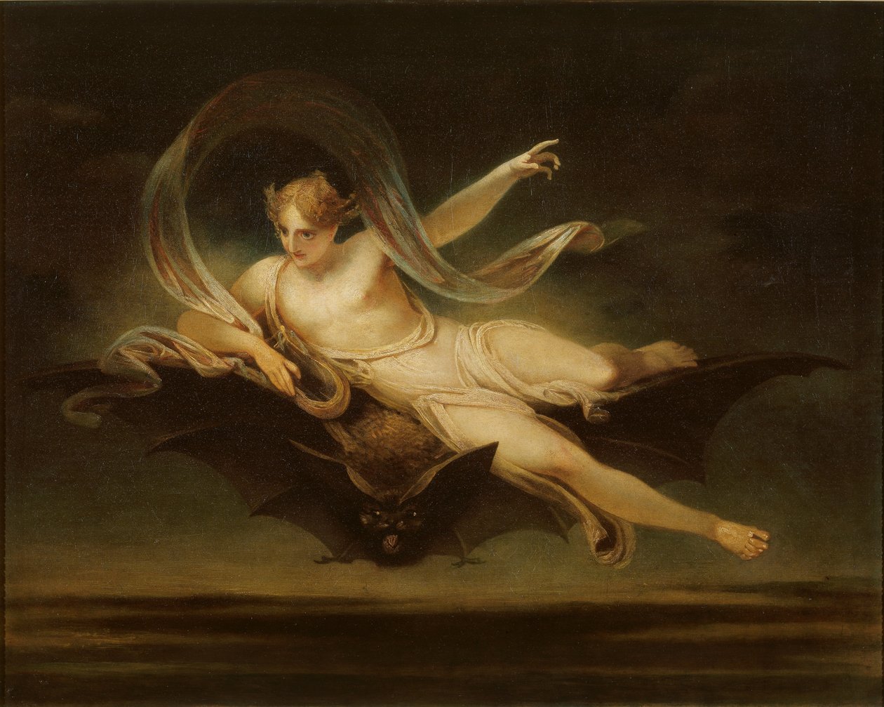 Ariel on a Bats Back av Henry Singleton
