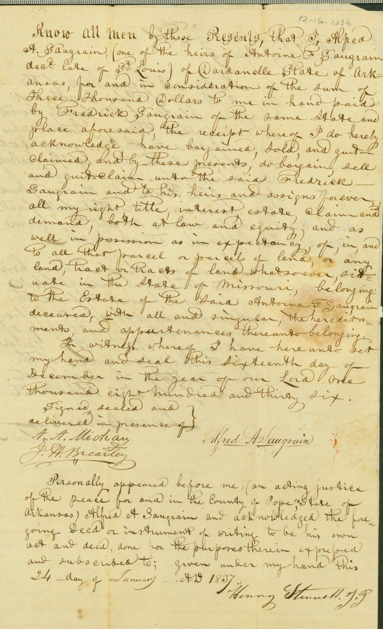 Alfred har sålt marken till sin bror Frederick för $ 3000 av Henry Stinwell