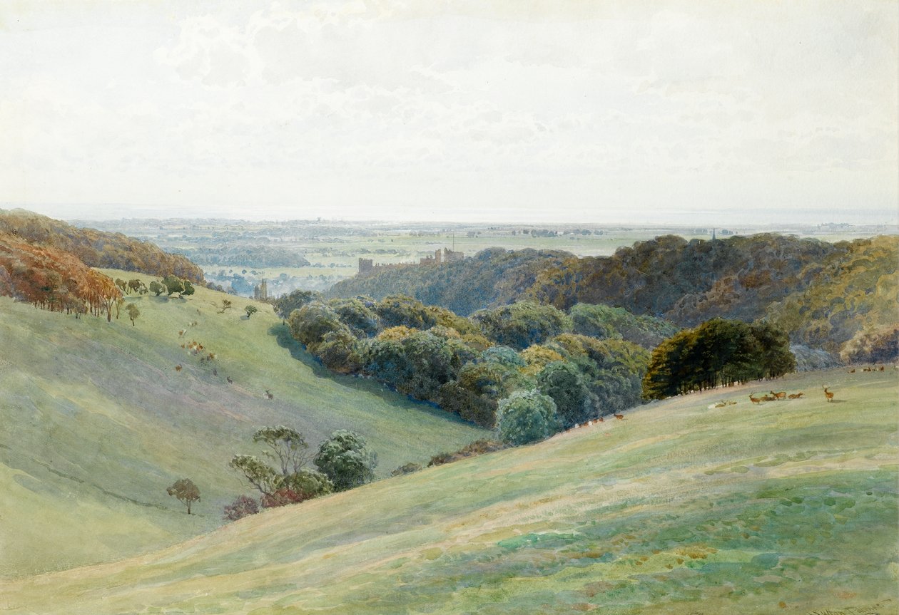 Arundel Castle från Deer Park, Sussex, 1884 (wc på papper) av Henry Sutton Palmer