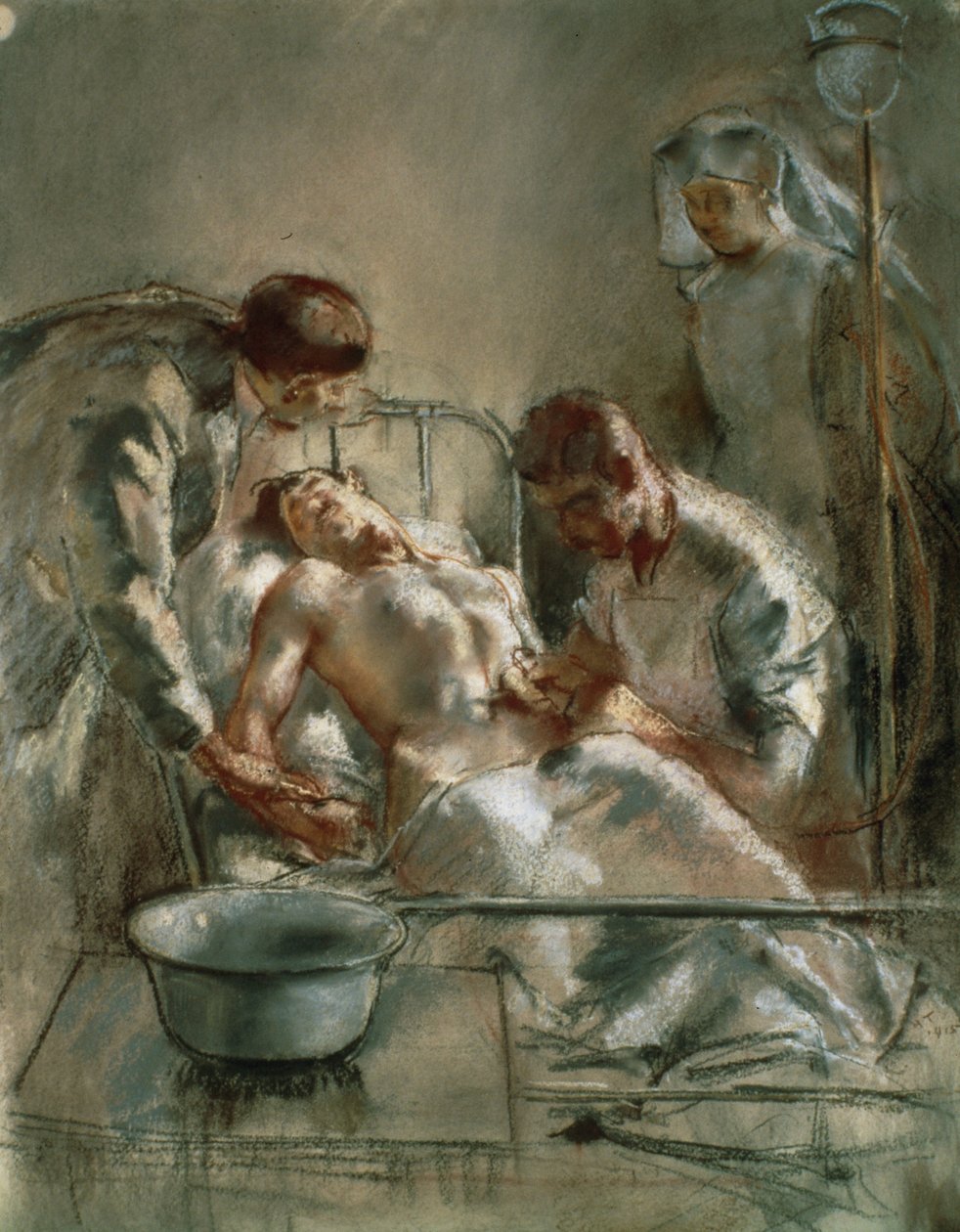 Saline Infusion- An incident in the British Red Cross Hospital, Arc-en-Barrois, 1915 av Henry Tonks