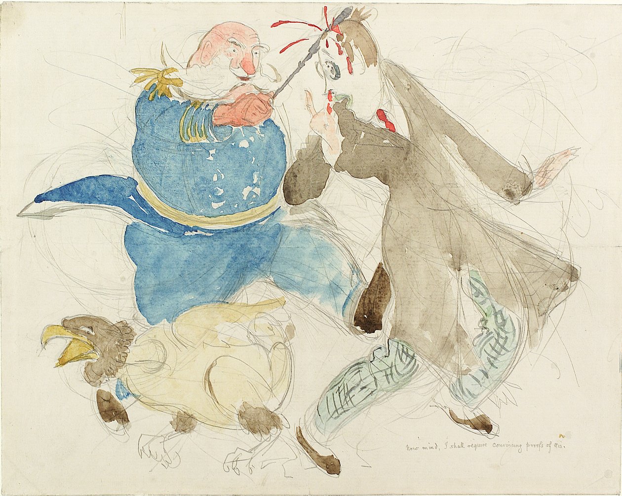 Den neutrala: Uncle Sam och Von Turpitz (penna, bläck, krita och wc på papper) av Henry Tonks