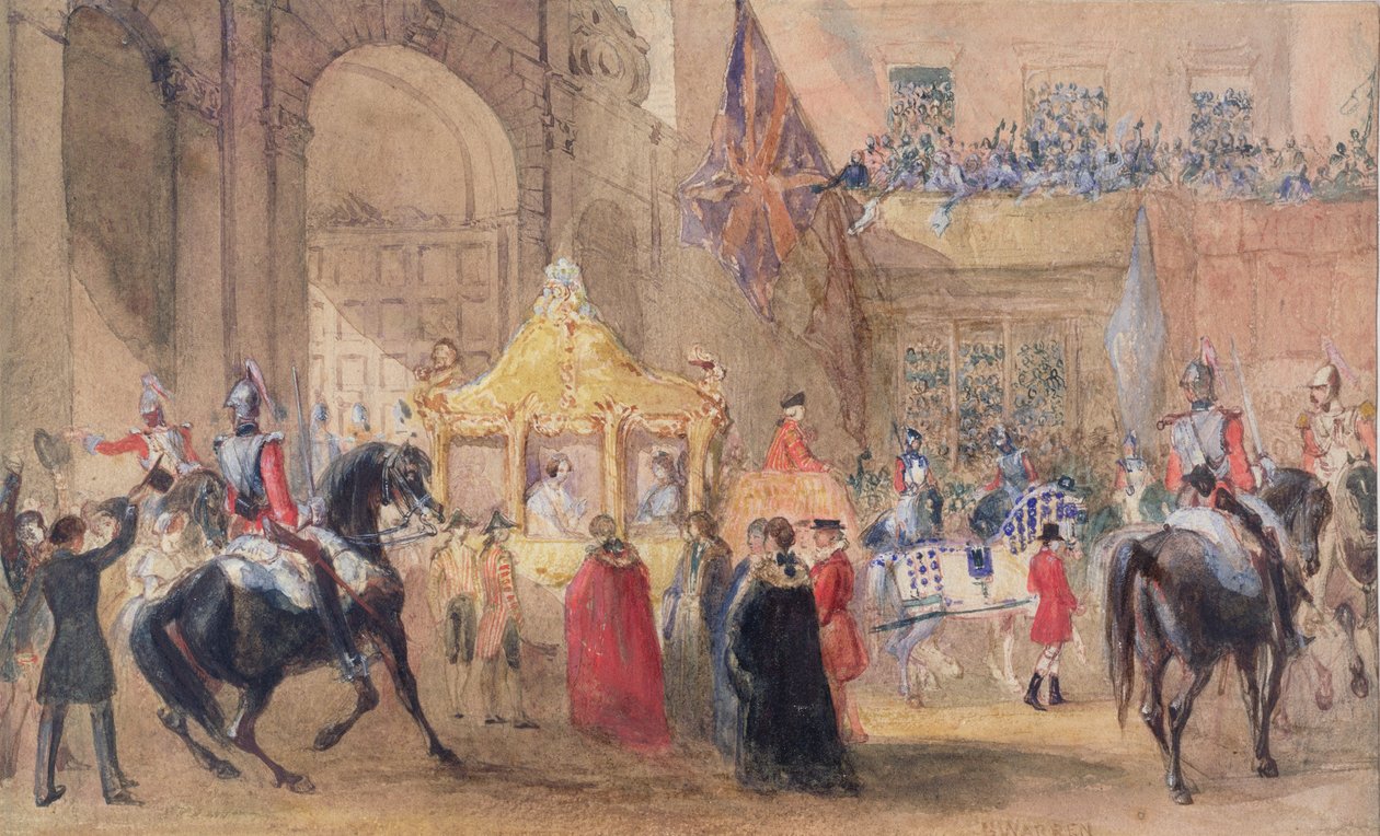 Lord Mayor står redo att hälsa drottning Victoria (1819-1901) på Temple Bar 1837 av Henry Warren