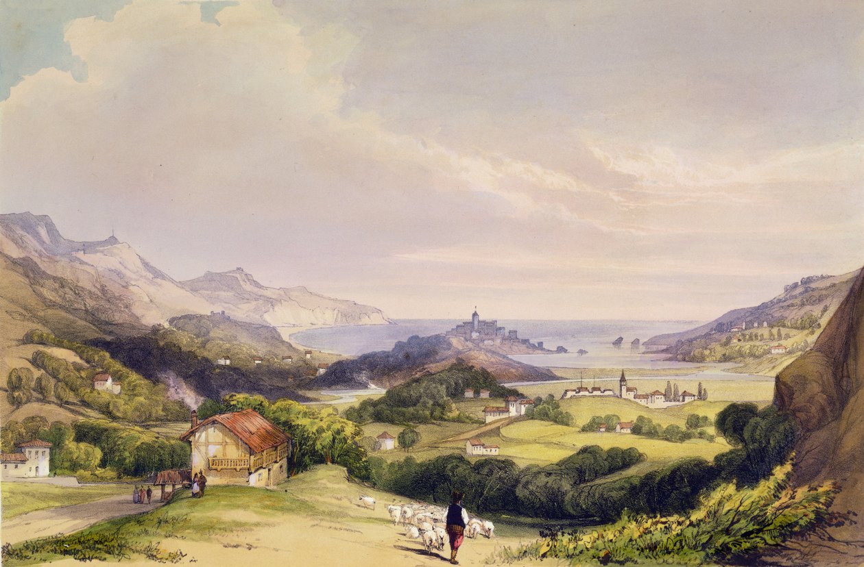 Carlist Fort El Parque med Fuentarabia och mynningen av Bidassoa, 1838 av Henry Wilkinson
