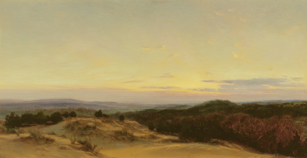 Solnedgang over en Landskabsswede av Henry William Banks Davis