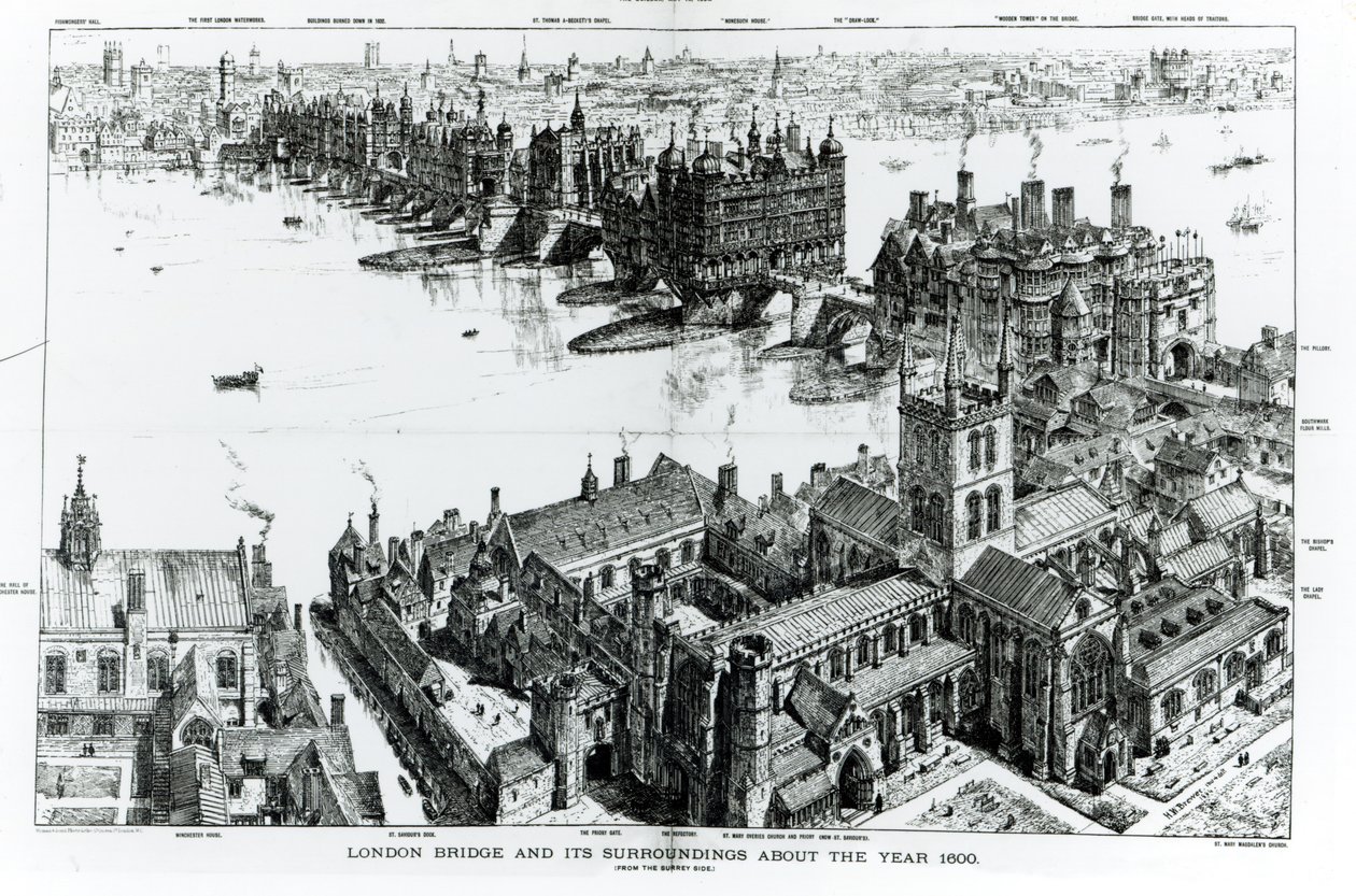 London Bridge och dess omgivningar omkring år 1600, från 