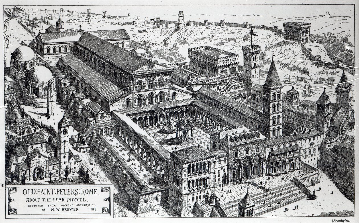 Vy över gamla Peterskyrkan, Rom, 1891 av Henry William Brewer