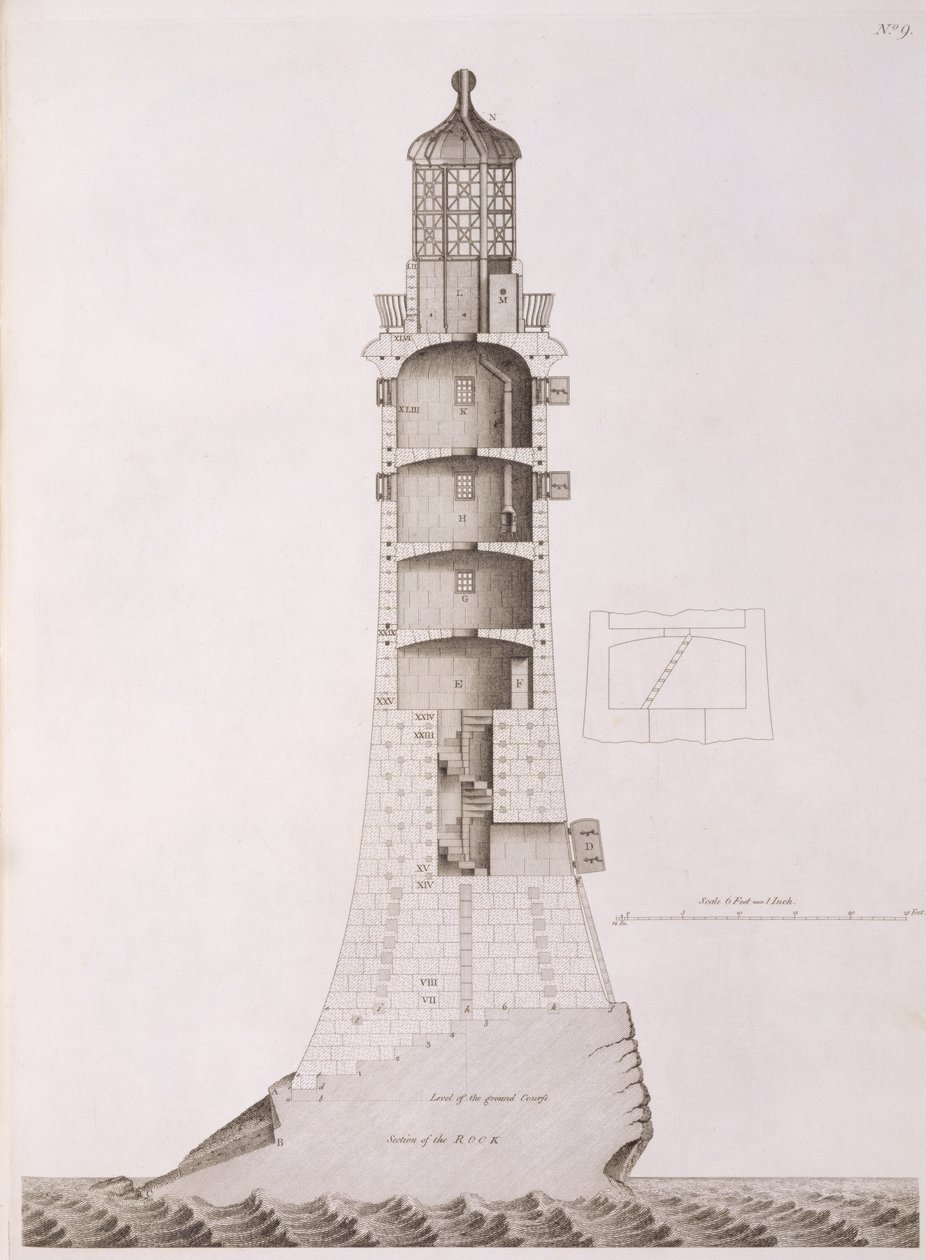 Eddystone Lighthouse graverad av Edward Rooker (ca 1712-74), 1763 av Henry Winstanley