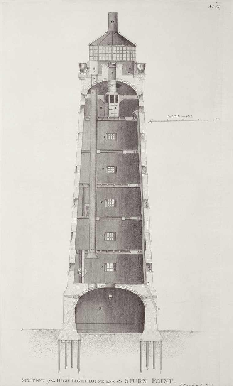 Eddystone-fyren graverad av John Record (fl.1768-80), 1781 av Henry Winstanley