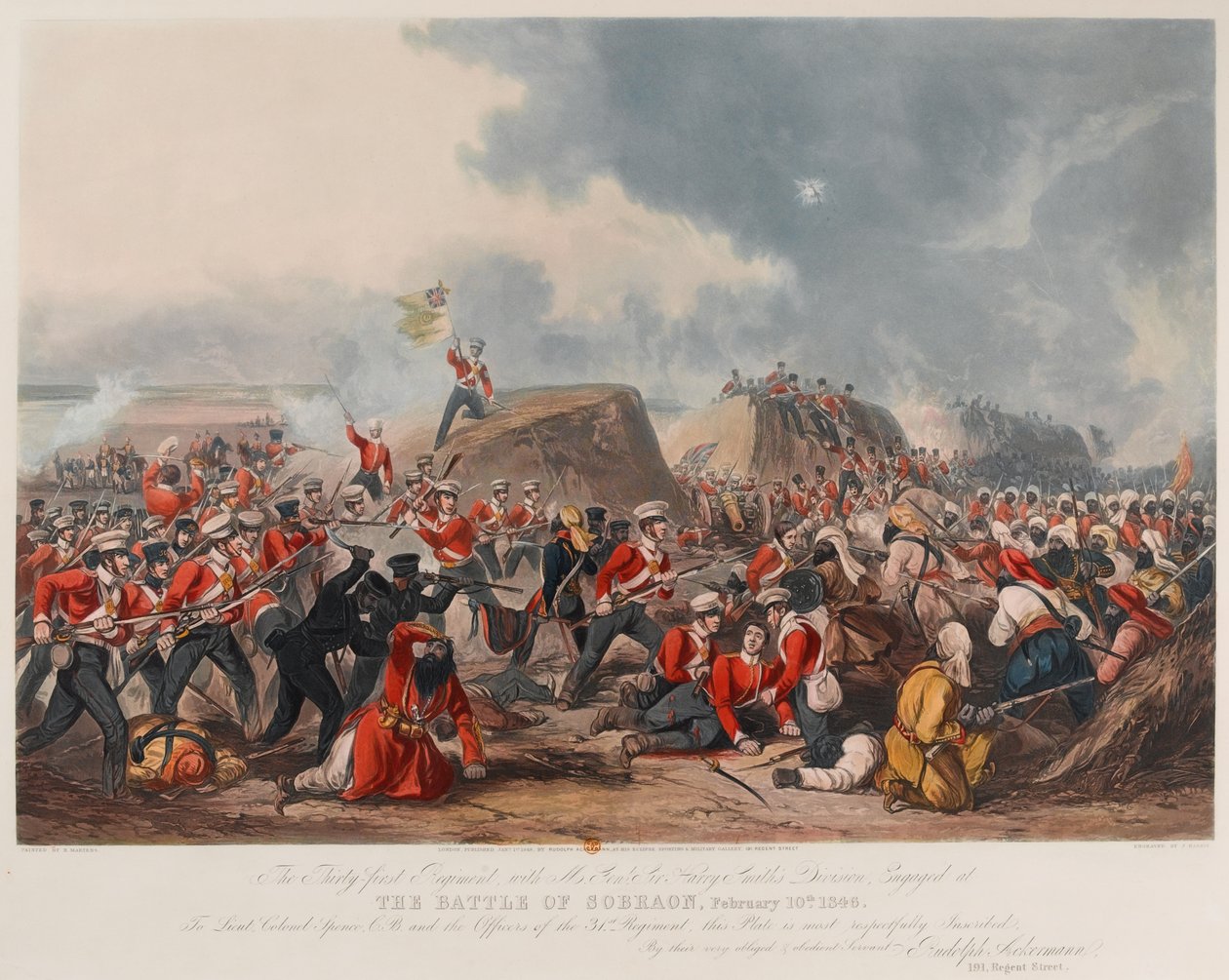 Slaget vid Sobraon 10 februari 1846 (akvatint, färgad) av Henry (after) Martens