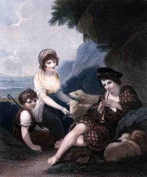 The Rustic Minstrel, graverad och pub. av Anthony Cardon (1772-1813) av Henry (after) Singleton