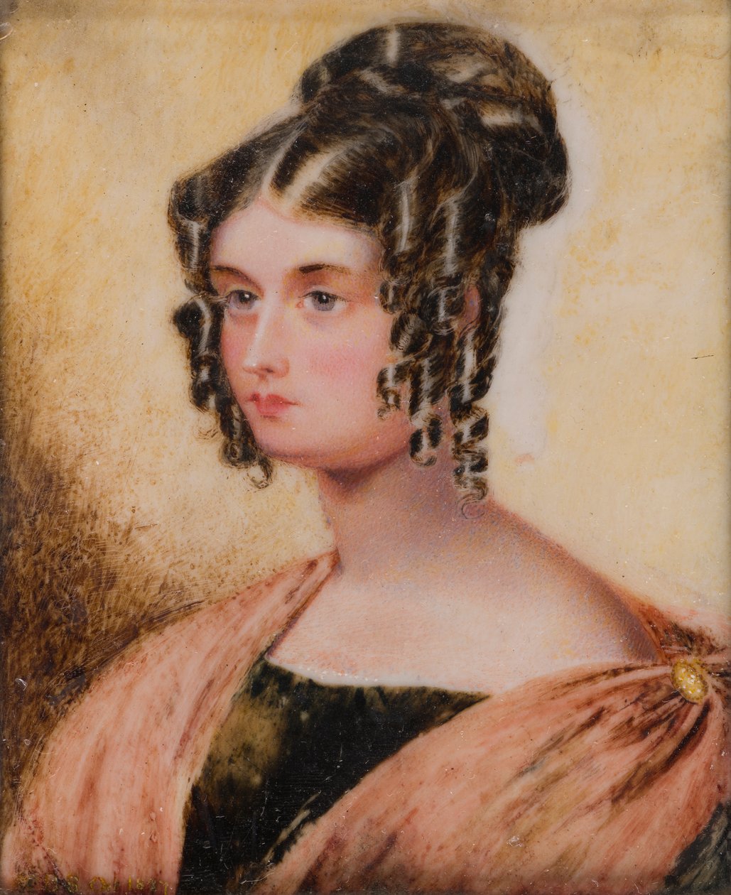 Porträtt av Eliza Caroline Chamberlain, Hon. Mrs Charles Bridgeman (1799-1887), ca 1817-60 (olja på elfenben) av Henry (circle of) Collen