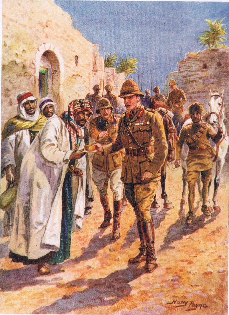 Arab Sheikhs gästfrihet till general Maude, illustration från Brave Deeds by Brave Men, av C. Sheridan Jones, pub. 1922 av Henry A. 1868 1940 Payne