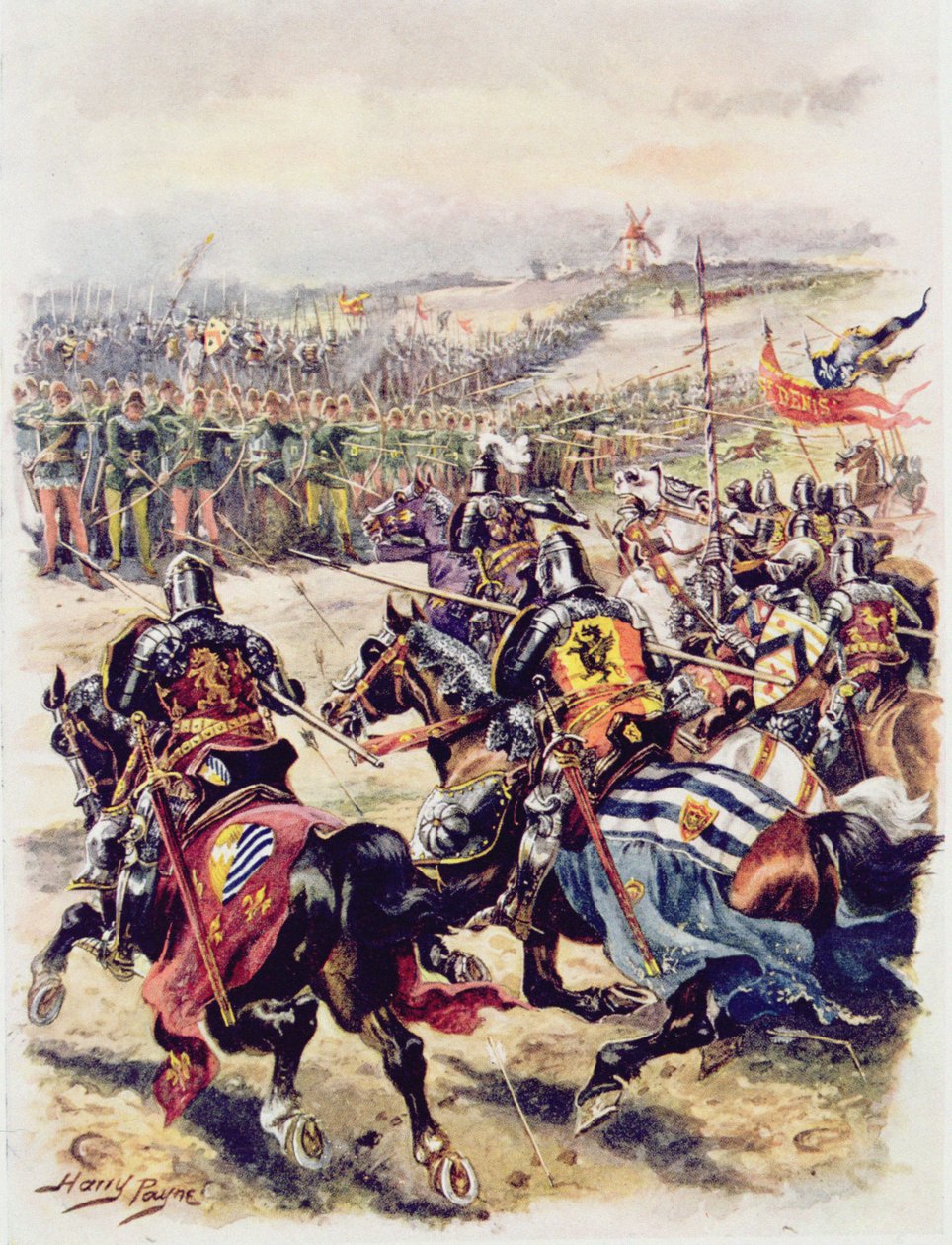 Charge of the French Cavalry, illustration för "Glorious Battles of English History" av major C.H. Wylly, 1920-talet av Henry A. Payne
