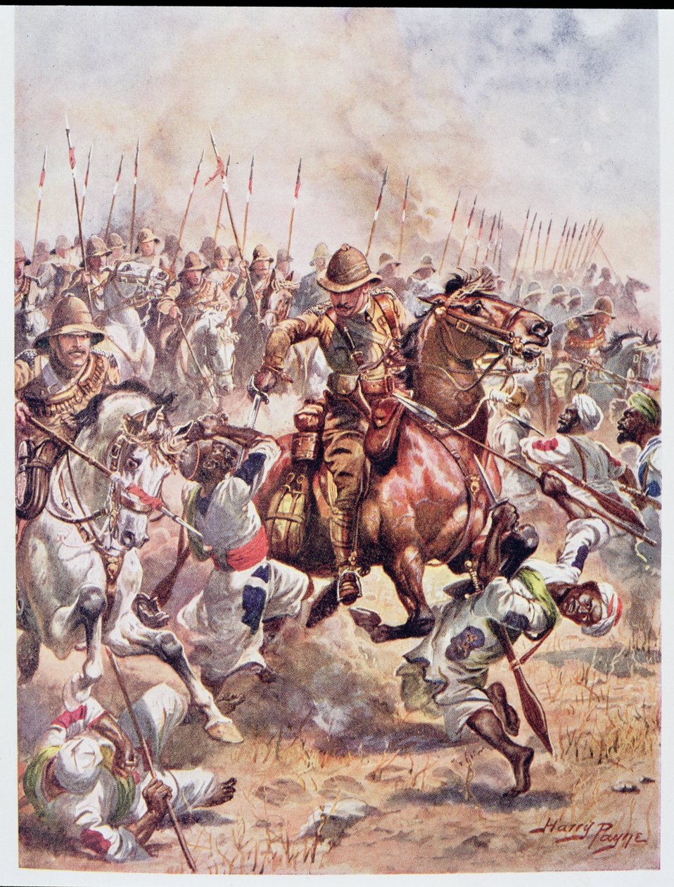 Charge of the Twenty-First Lancers, illustration från "Glorious Battles of English History" av major C.H. Wylly, 1920-talet av Henry A. Payne
