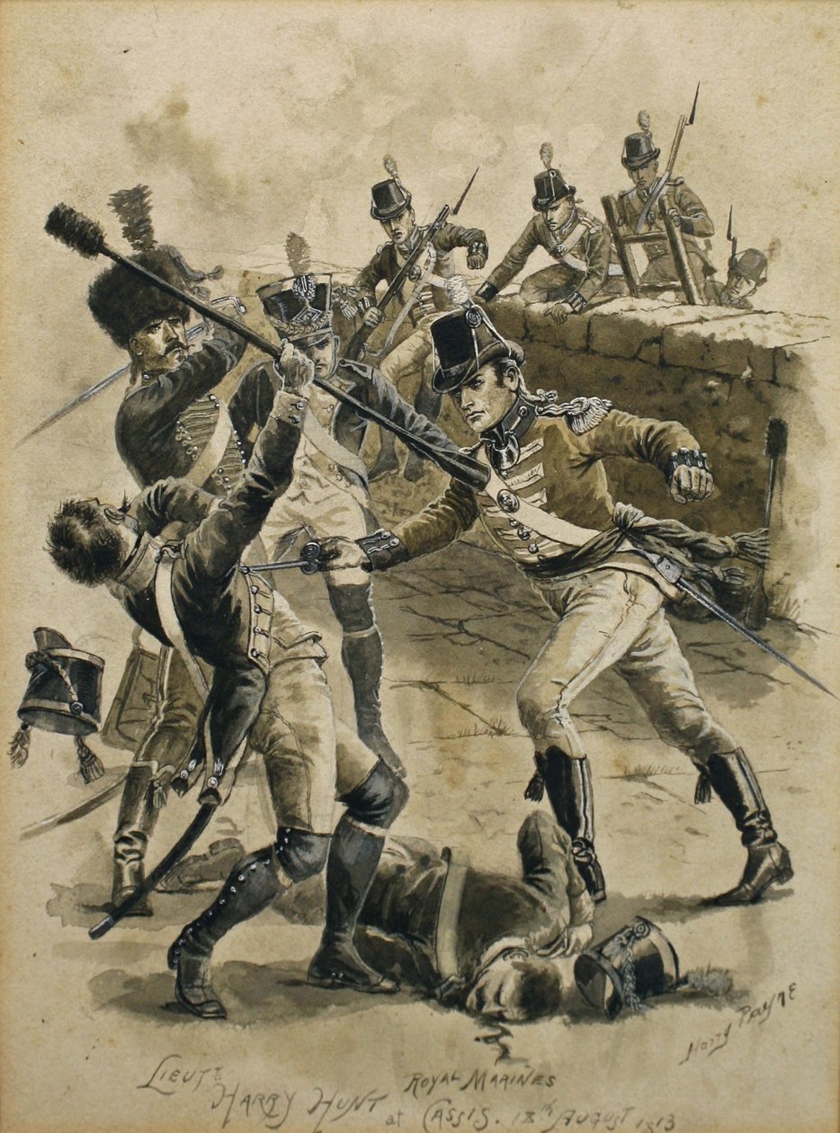 Löjtnant Harry Hunt Royal Marines vid Cassis den 18 augusti 1813 av Henry A. Payne