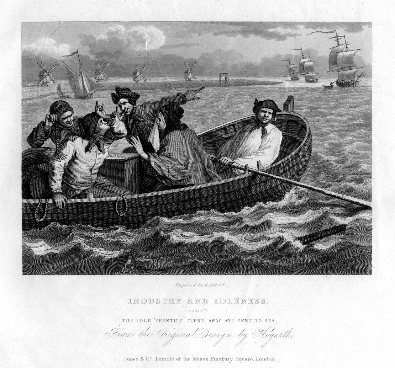 Den sysslolösa lärlingen vände sig bort och skickades till sjöss, skylt V of Industry and Idleness, 1833. av Henry Adlard