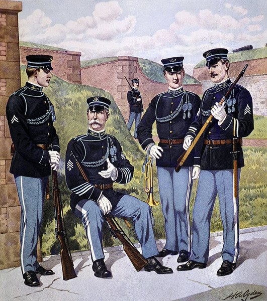 U.S.S. infanteri helklänning 1902-07 beväpnad med amerikanskt magasinsgevär modell 1903 (färg litho) av Henry Alexander (after) Ogden
