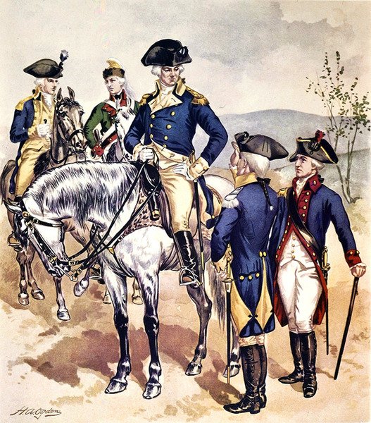 Amerikanska arméuniformer 1779-83 (akvarell på papper) av Henry Alexander Ogden