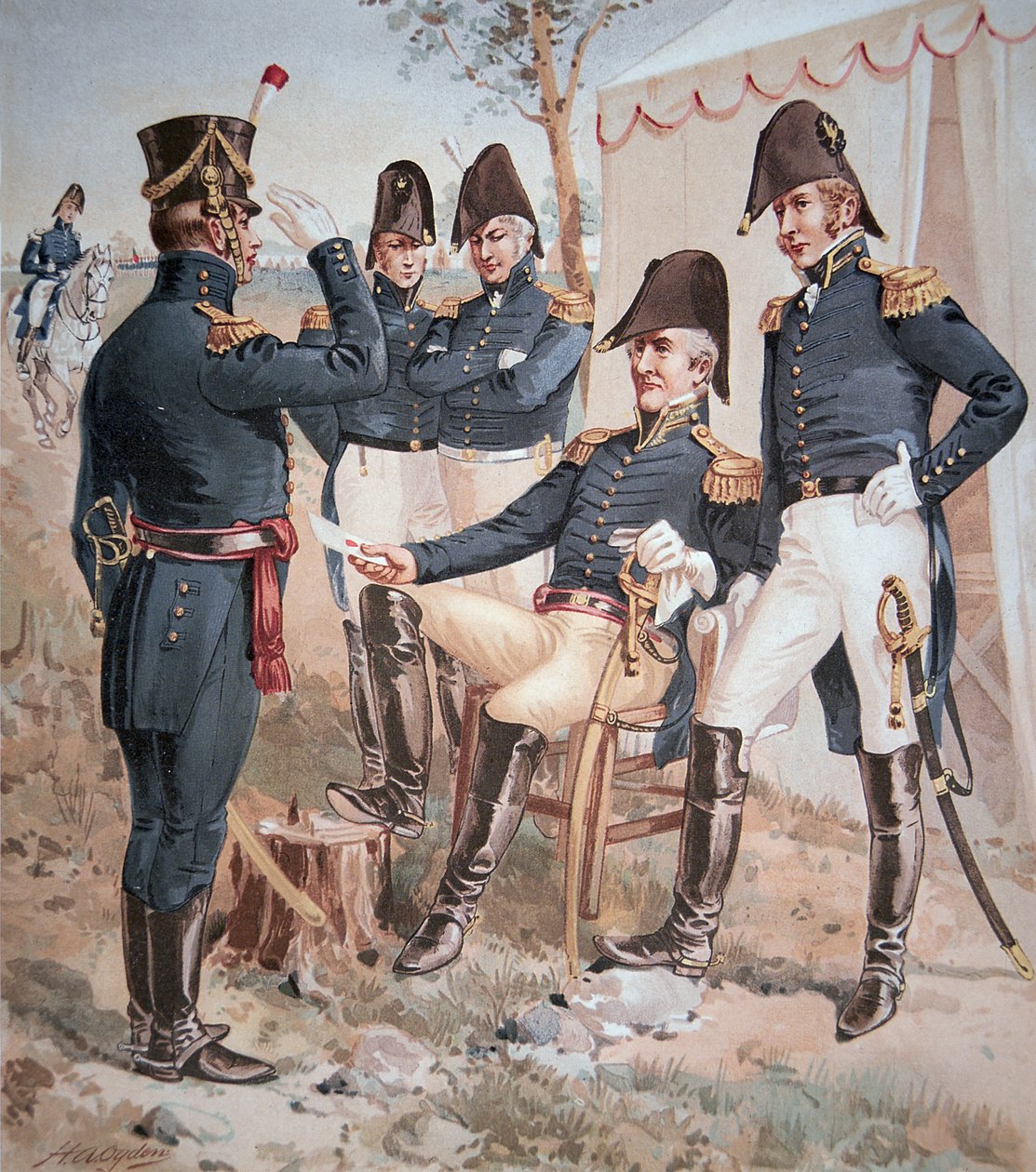 General Andrew Jackson (1767-1845) och hans stab på fältet av Henry Alexander Ogden