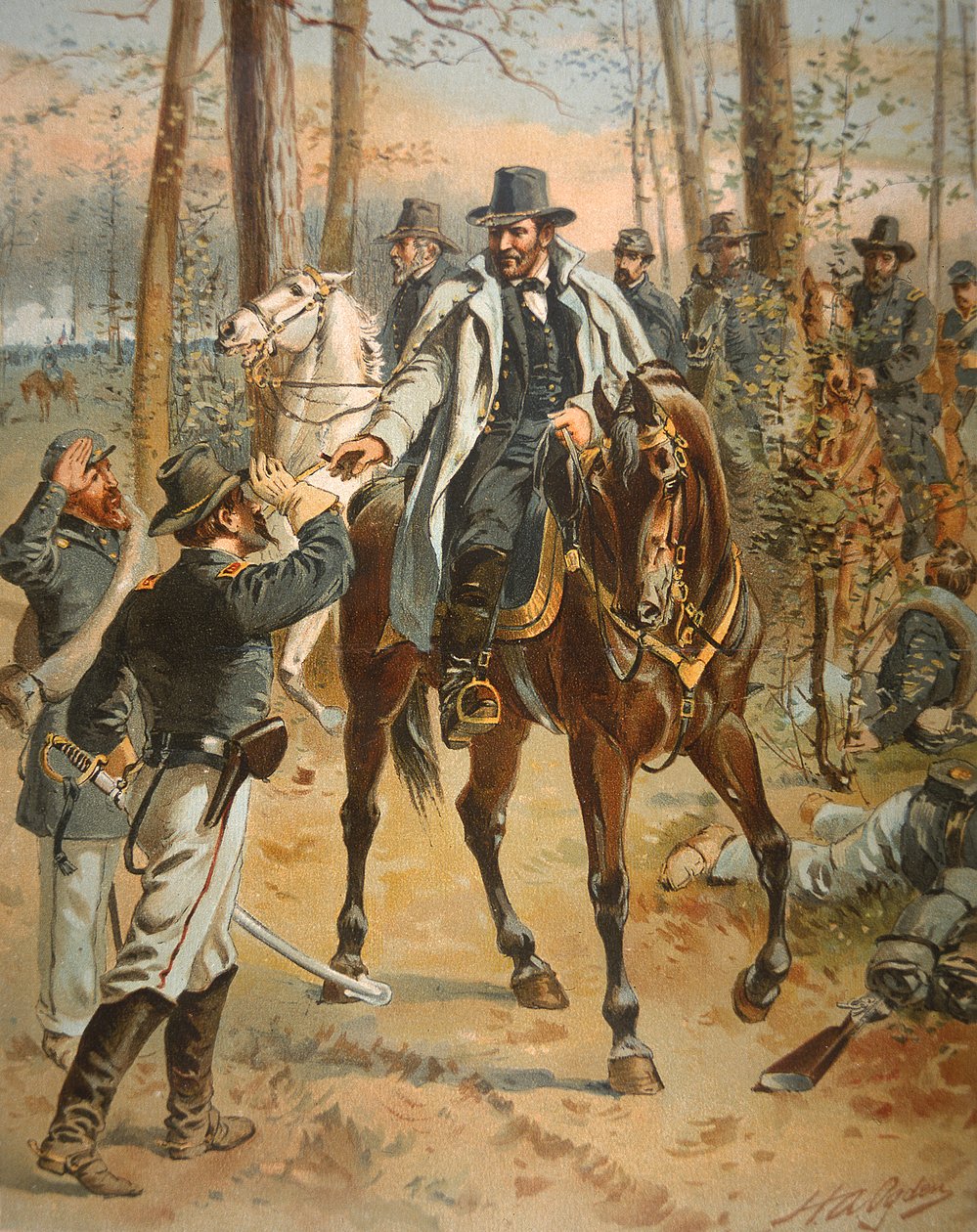 General Grant in the Wilderness Campaign, 5 maj 1864 (lito i färg) av Henry Alexander Ogden