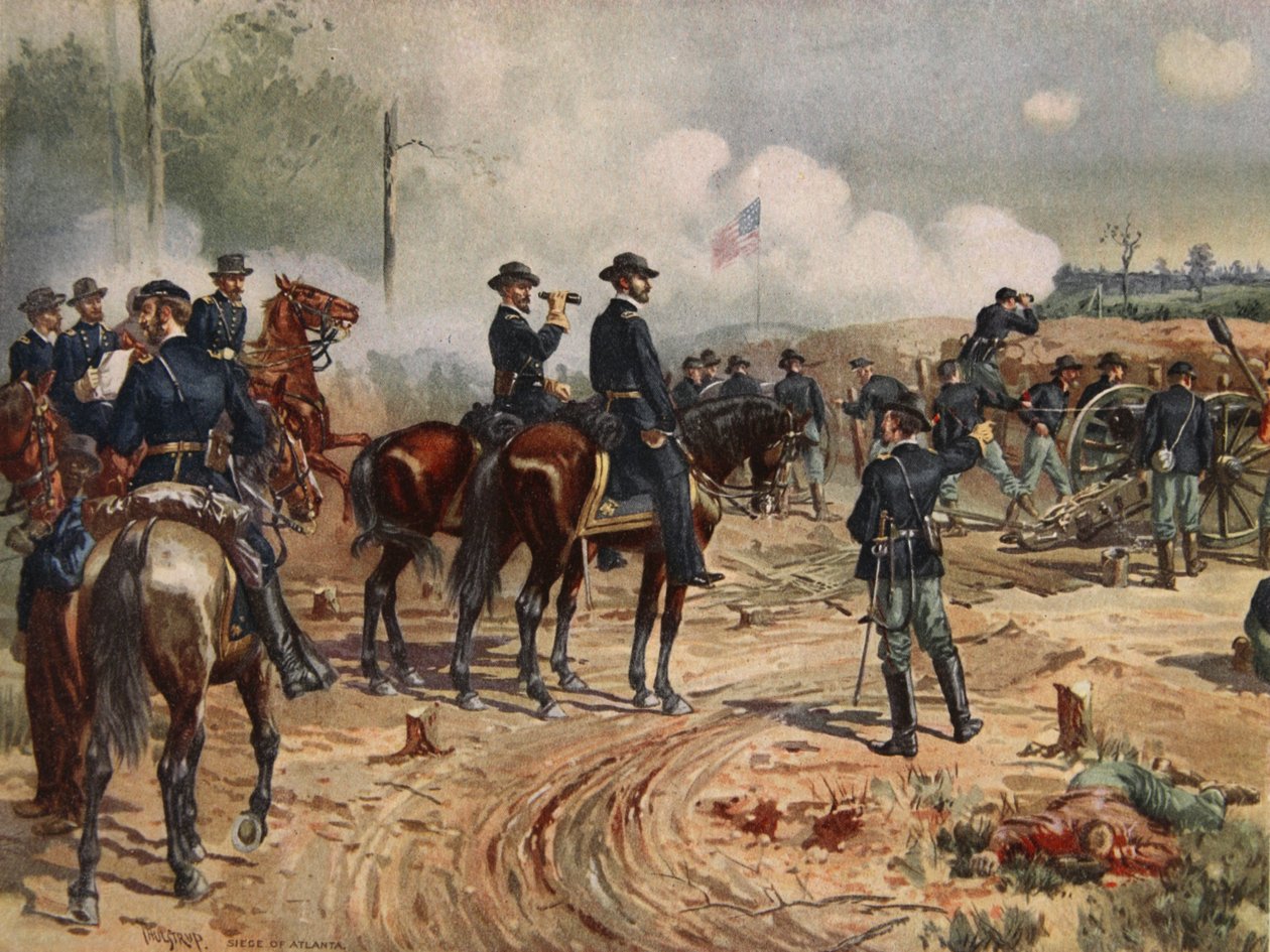 The Siege of Atlanta, 28 juli-2 september 1864 (lito i färg) av Henry Alexander Ogden