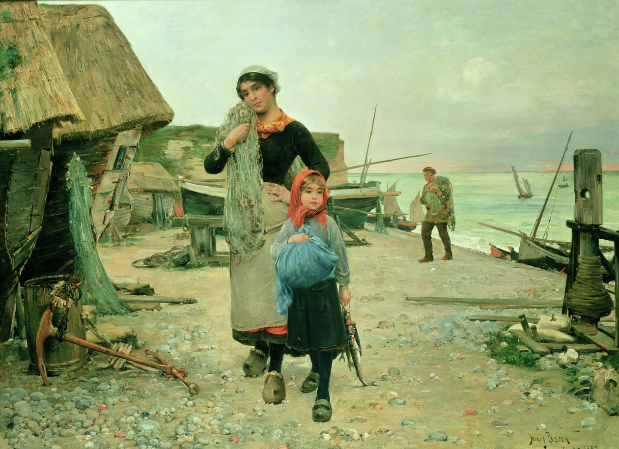 Fiskare som återvänder med sina nät, Etretat av Henry Bacon