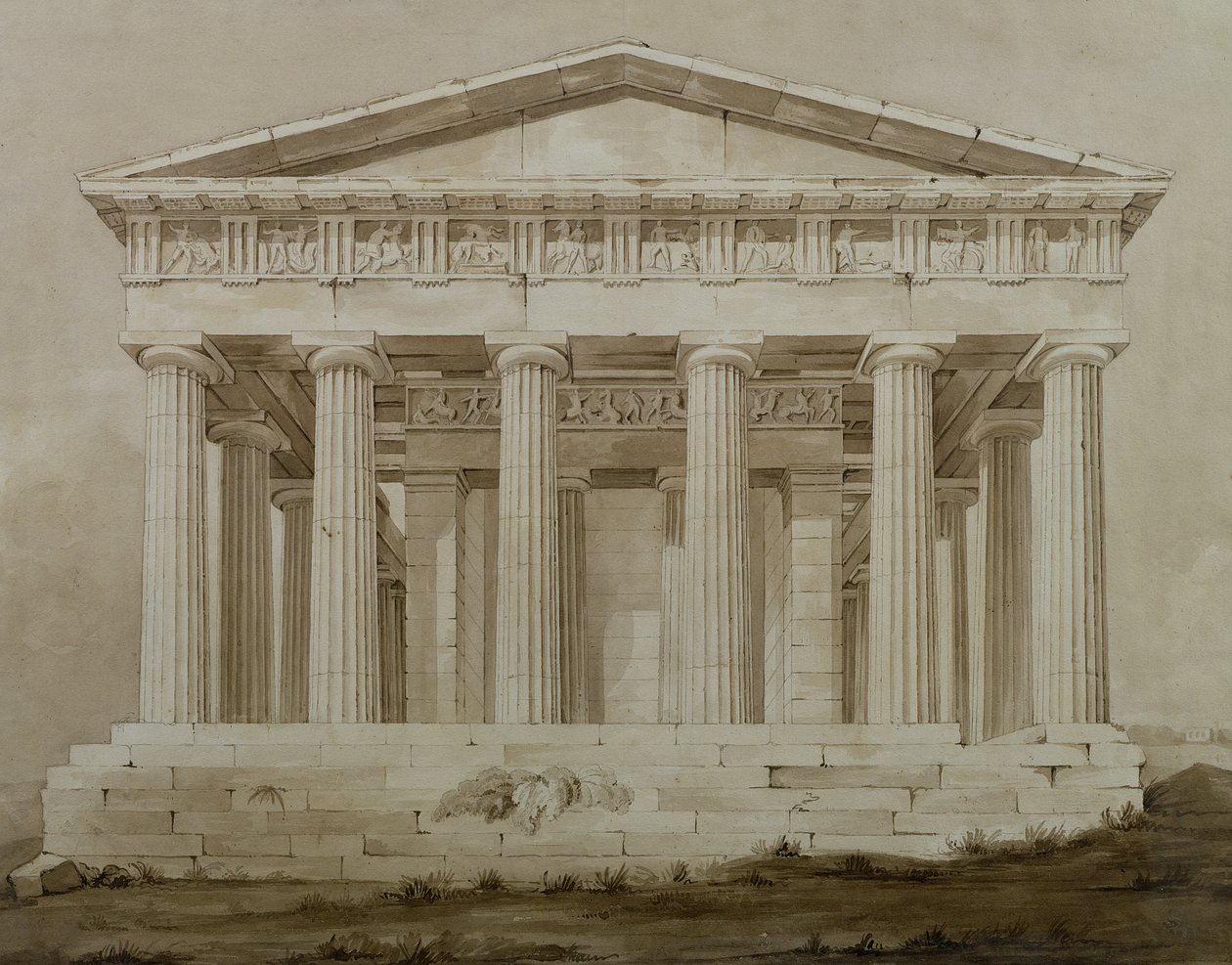 Hefaistos tempel, Aten (sepia wc på papper) av Henry Bailey