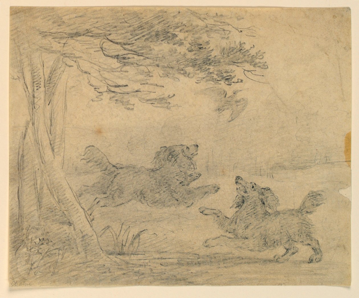 Studie av två spaniels i en park av Henry Bernard Chalon