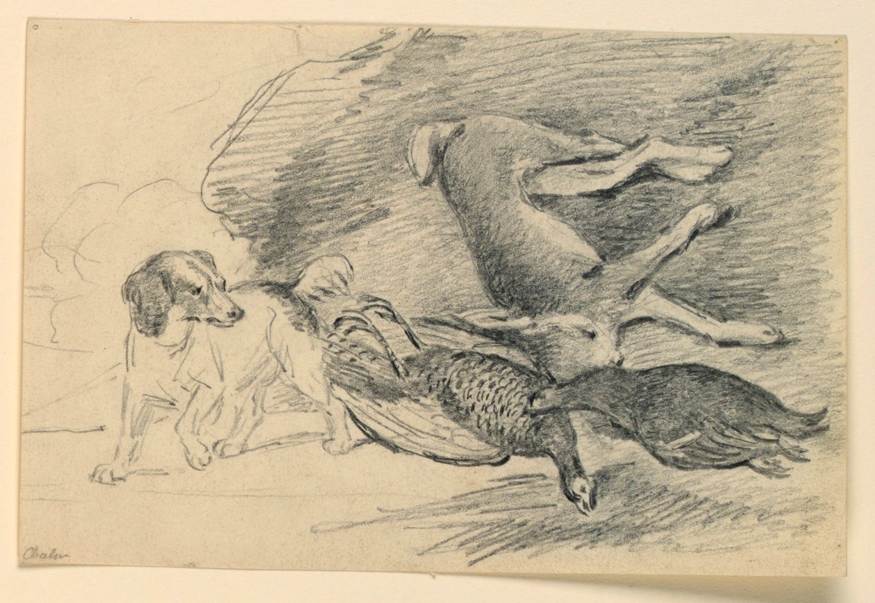 Studie av en hund vid sidan av det dödade spelet av Henry Bernard Chalon