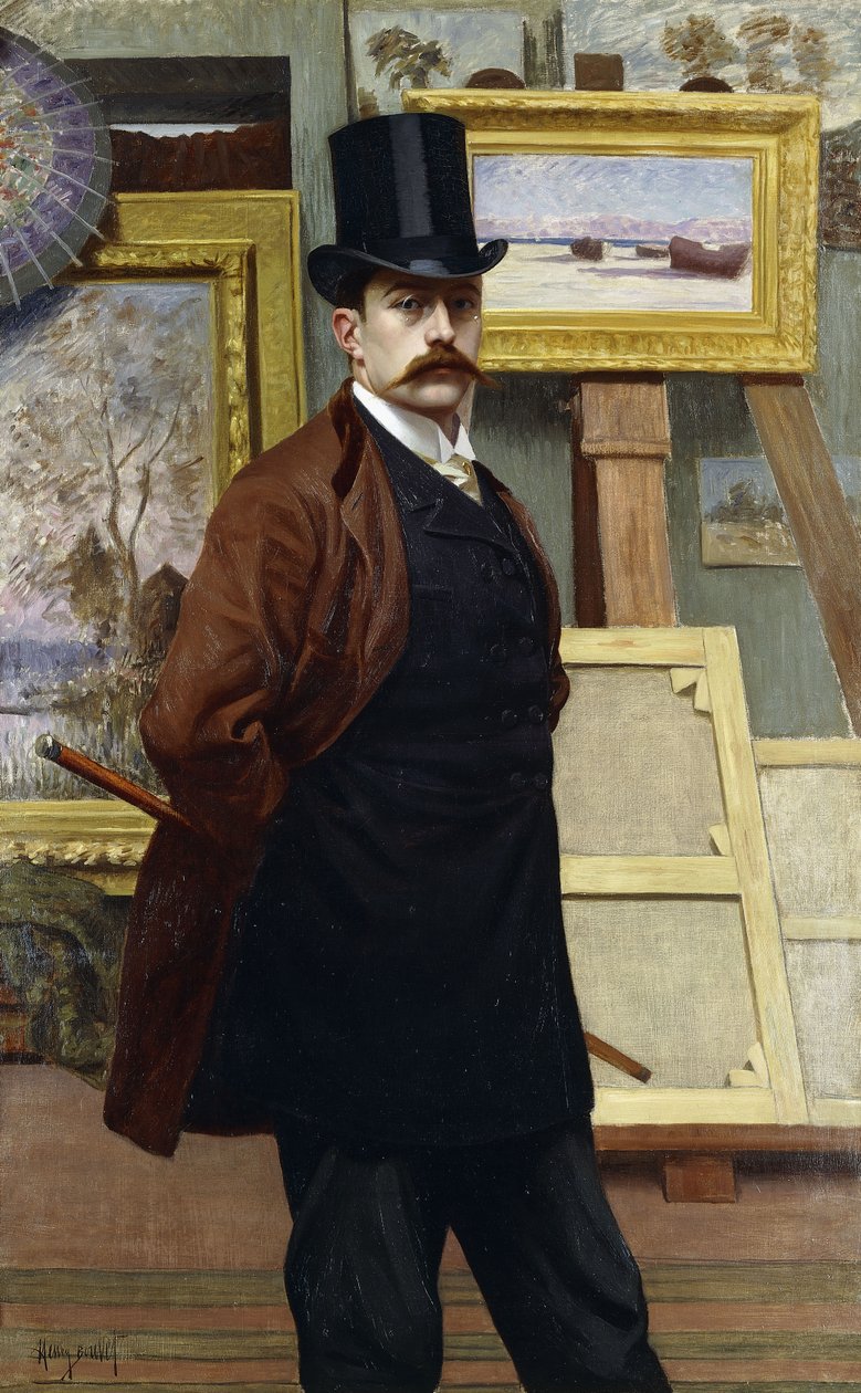 Självporträtt av konstnären i hans studio (olja på duk) av Henry Bouvet
