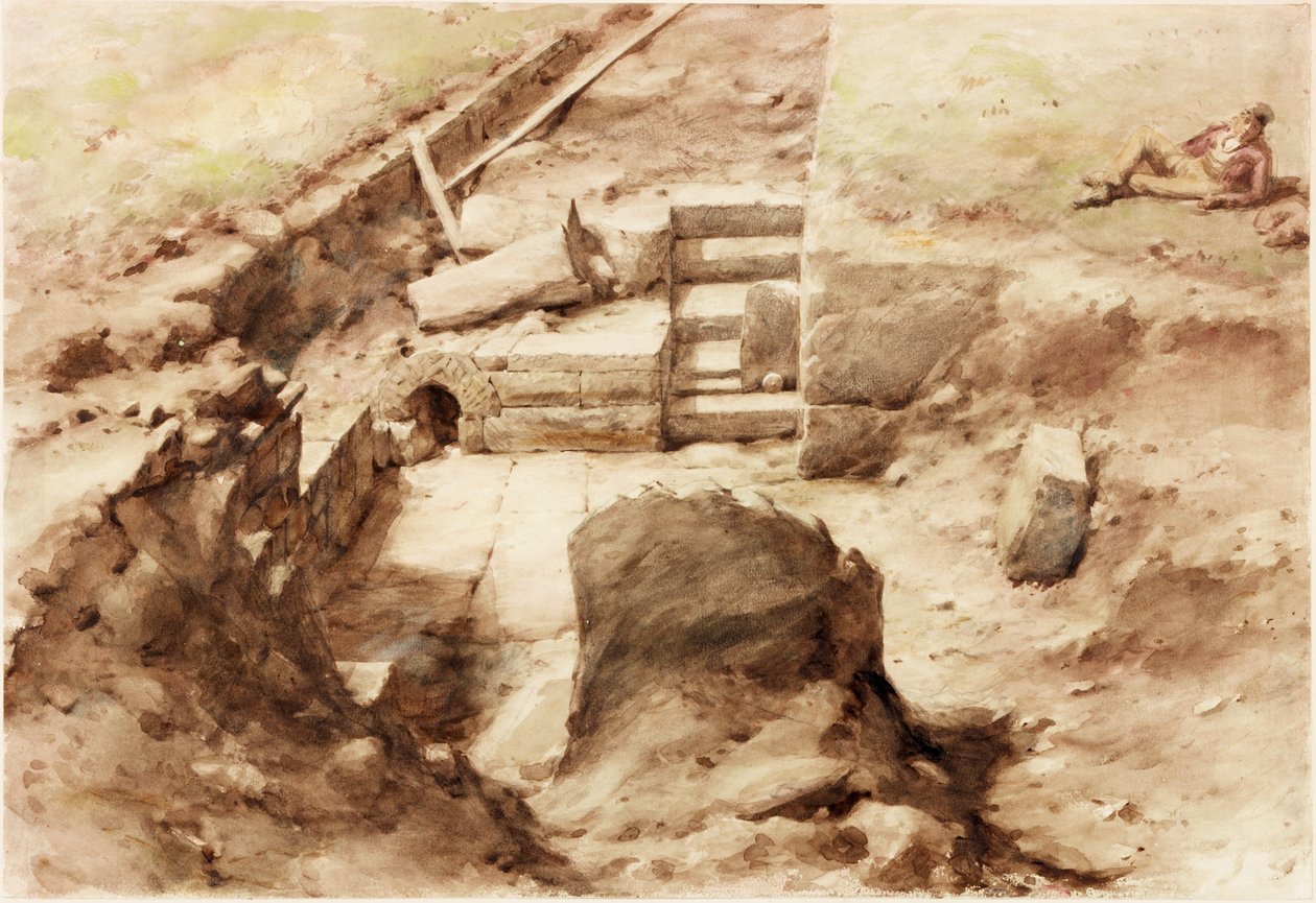 Bremenium, High Rochester in Redesdale (blyerts och akvarell på papper (klistrat på kort)) av Henry Burdon Richardson