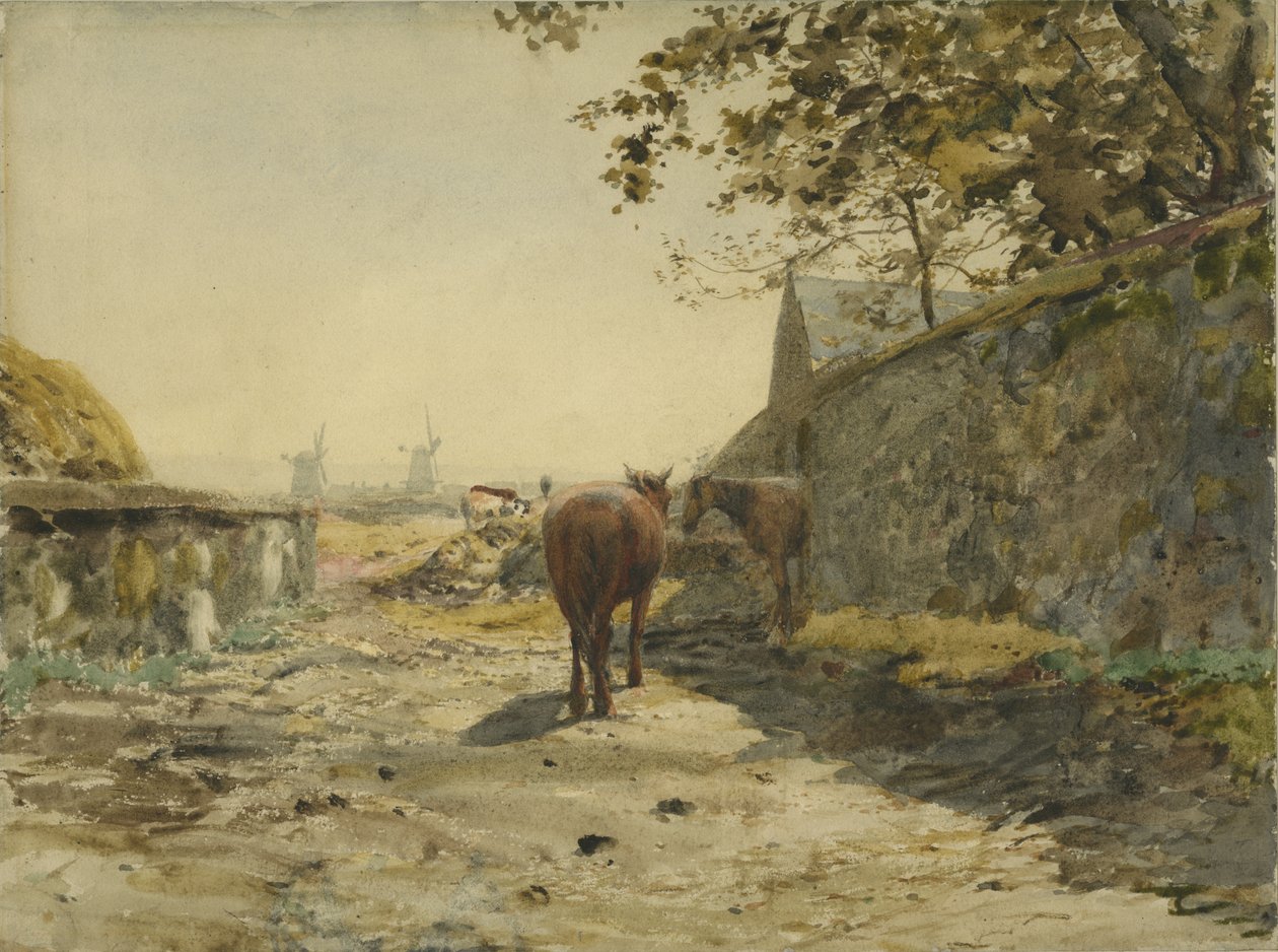 Utsikt över Barrack Walls on the Leazes, Newcastle upon Tyne (wc på papper, på kort) av Henry Burdon Richardson