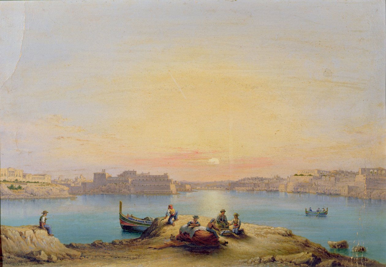 Valletta hamn vid solnedgången av Henry Charles Ferro