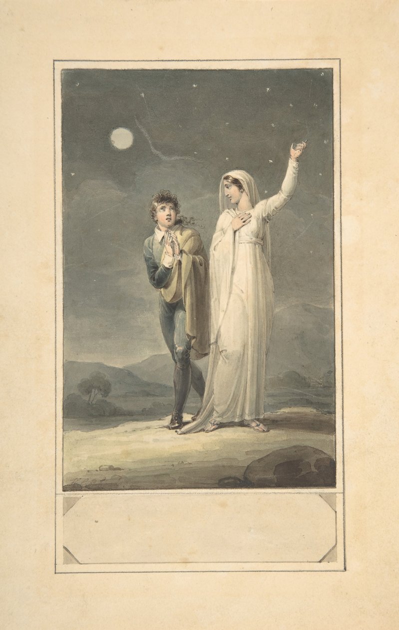 Nattlandskap med två figurer design för en graverad bokillustration, 1807-44. av Henry Corbould
