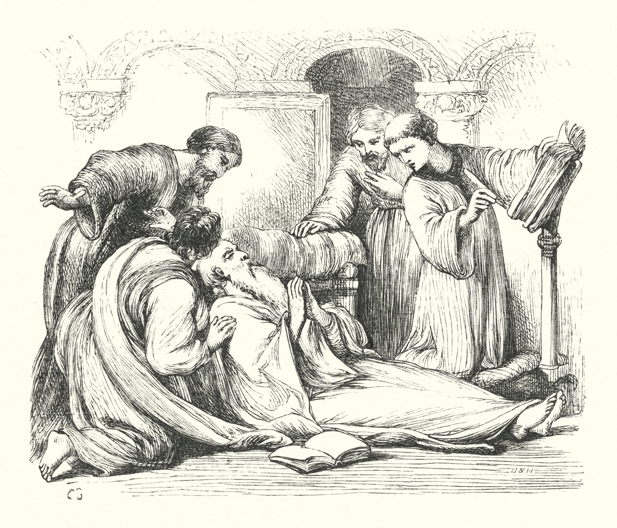 Den ärevördiga Bedas död (gravyr) av Henry Courtney (after) Selous