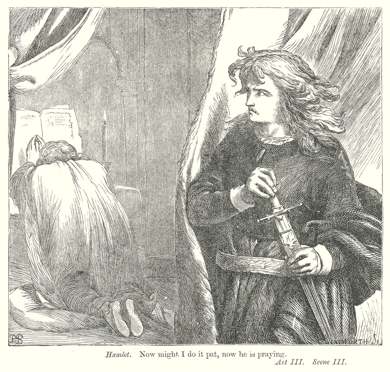 Hamlet (gravyr) av Henry Courtney (after) Selous