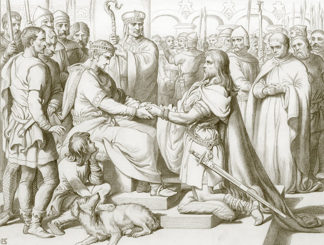 Hur Hereward kom in till kungen (gravyr) av Henry Courtney (after) Selous