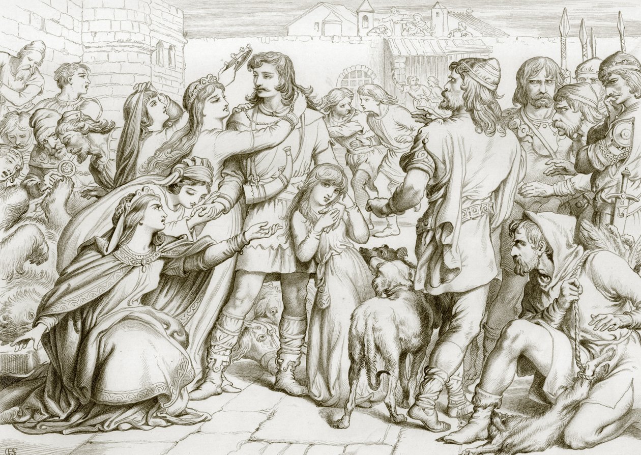 Hur Hereward dräpte björnen (gravyr) av Henry Courtney (after) Selous
