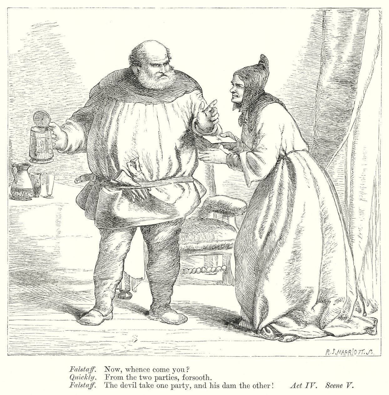De glada fruarna i Windsor (gravyr) av Henry Courtney (after) Selous