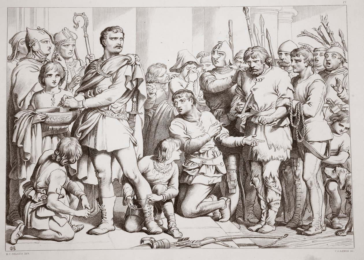 Hur Hereward spelade krukmakaren och lurade kungen, illustration från Hereward den store av Charles Kingsley, pub. 1870, graverad av C.G. Lewis (gravyr av stålplåt) av Henry Courtney Selous