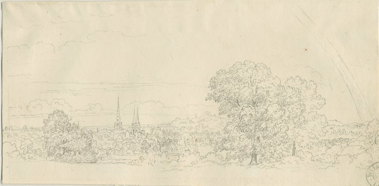 Lichfield - Avlägsen vy: pennteckning, nd [1788-1855] (teckning) av Henry Curzon Allport