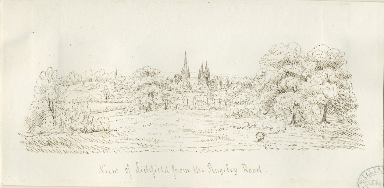 Lichfield - North View (avlägsen): pennteckning, nd [1788-1855] (ritning) av Henry Curzon Allport