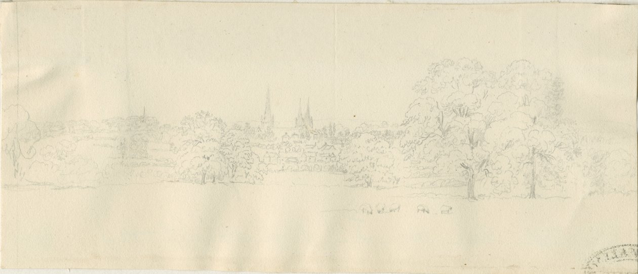 Lichfield - North View (avlägsen): blyertsteckning, nd [1788-1855] (ritning) av Henry Curzon Allport