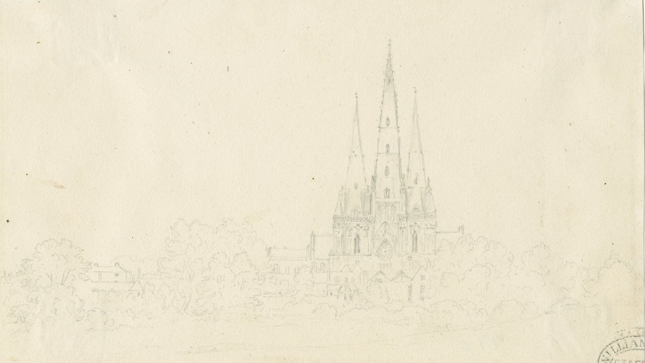 Lichfield Cathedral - East View: blyertsteckning, nd [?1800-talet] av Henry Curzon Allport