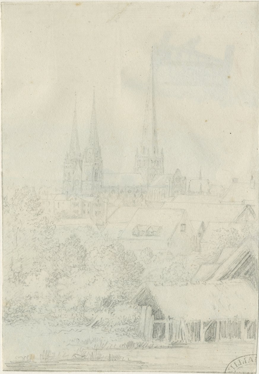 Lichfield Cathedral - South West View: blyertsteckning, nd [?1788-1855] (teckning) av Henry Curzon Allport