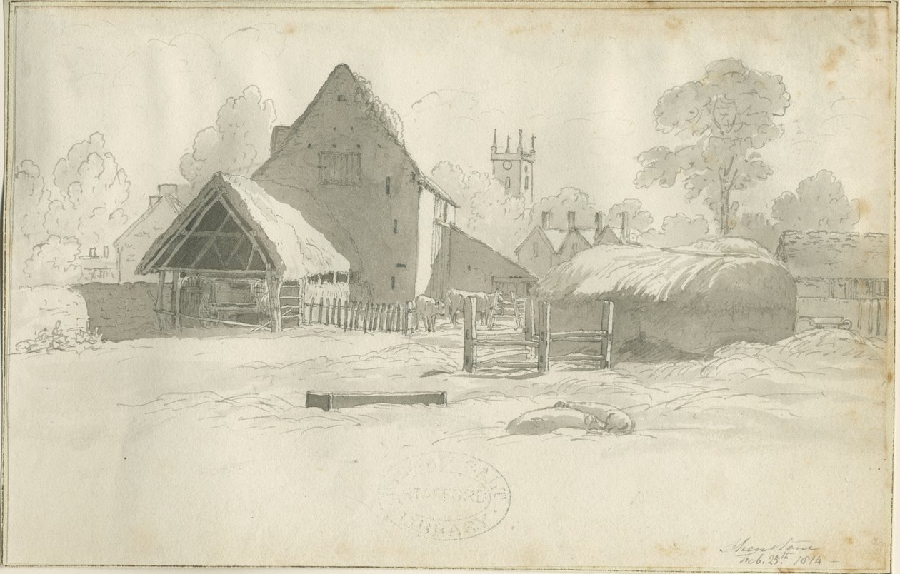 Shenstone - Farm: sepiateckning, nd [1788-1855] (teckning) av Henry Curzon Allport
